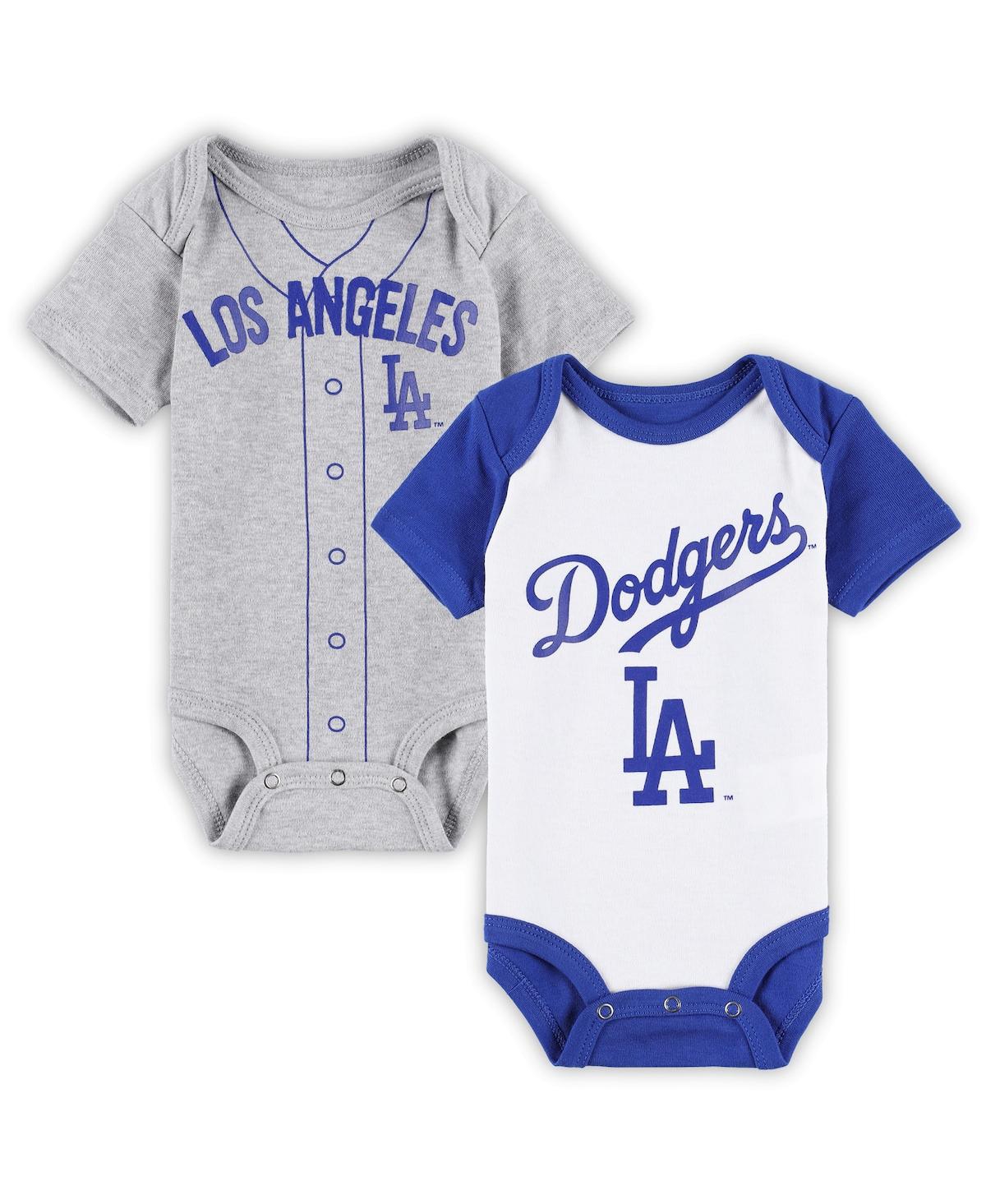 OUTERSTUFF NEWBORN AND INFANT BOYS AND GIRLS WHITE, HEATHER GRAY LOS ANGELES DODGERS LITTLE SLUGGER TWO-PACK BO