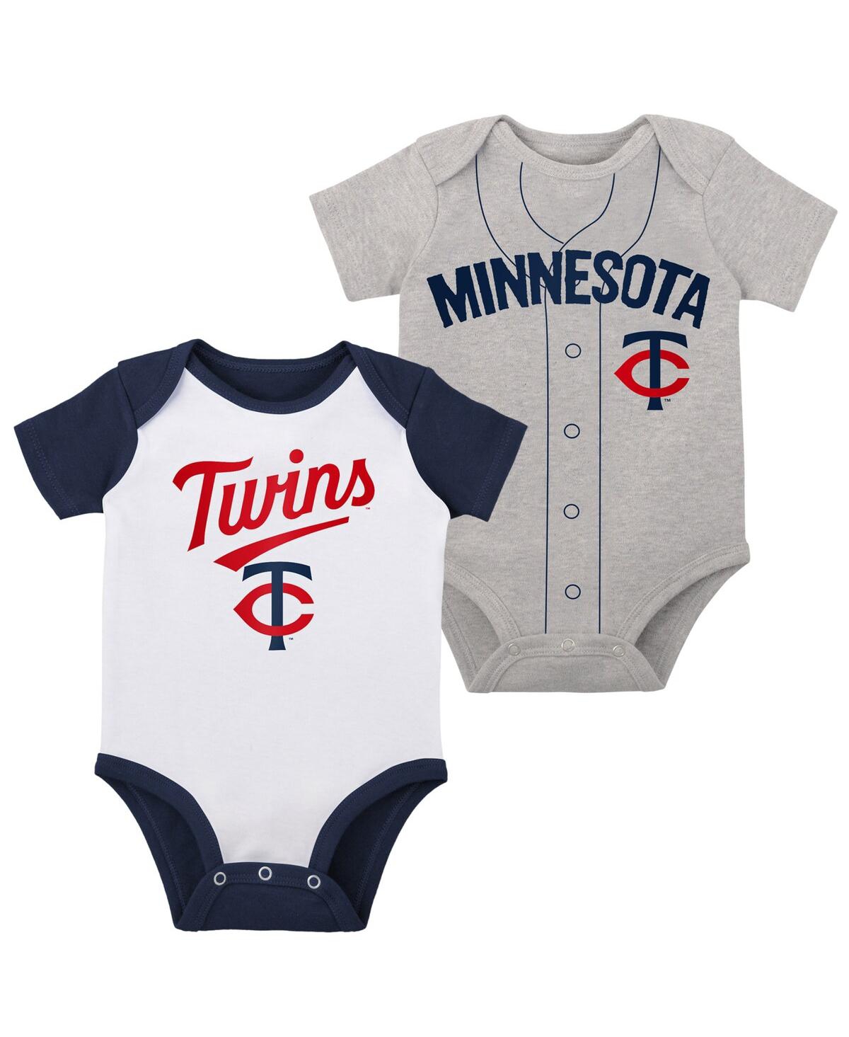 Shop Outerstuff Infant Boys And Girls White And Heather Gray Minnesota Twins Two-pack Little Slugger Bodysuit Set In White,heather Gray