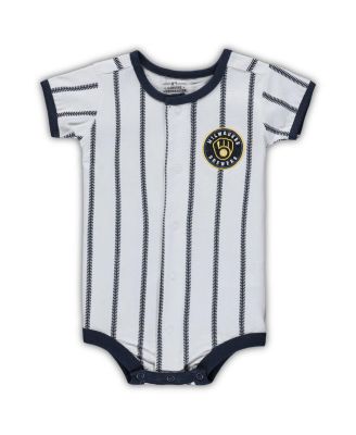 Newborn Boys and Girls White, Navy Milwaukee Brewers Power Hitter Short Sleeve Bodysuit