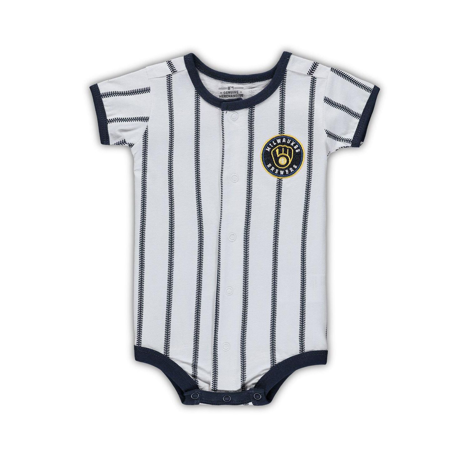 Newborn Boys and Girls White, Navy Milwaukee Brewers Power Hitter Short Sleeve Bodysuit