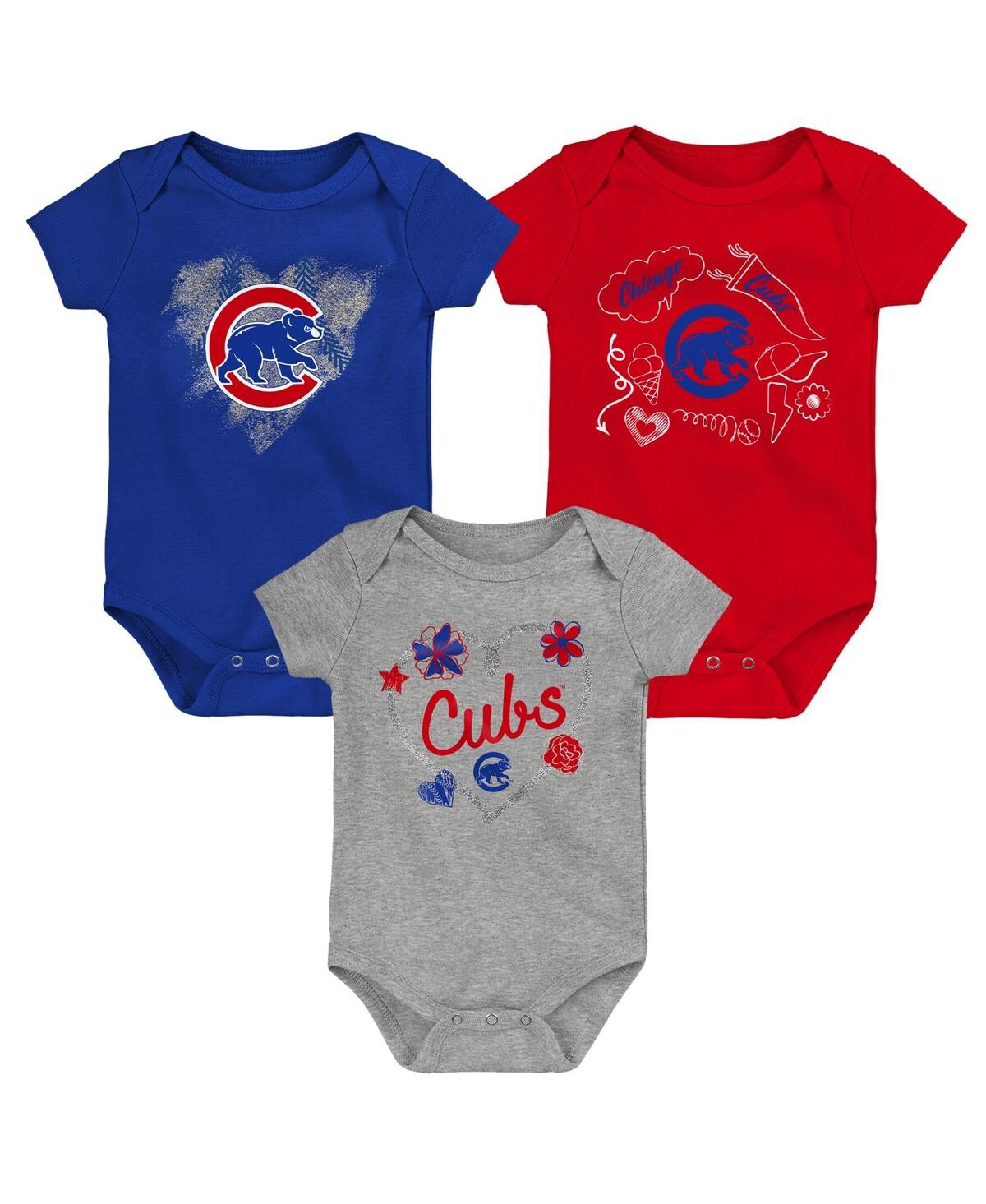 Shop Outerstuff Infant Boys And Girls Royal, Red, Gray Chicago Cubs Batter Up 3-pack Bodysuit Set In Royal,red