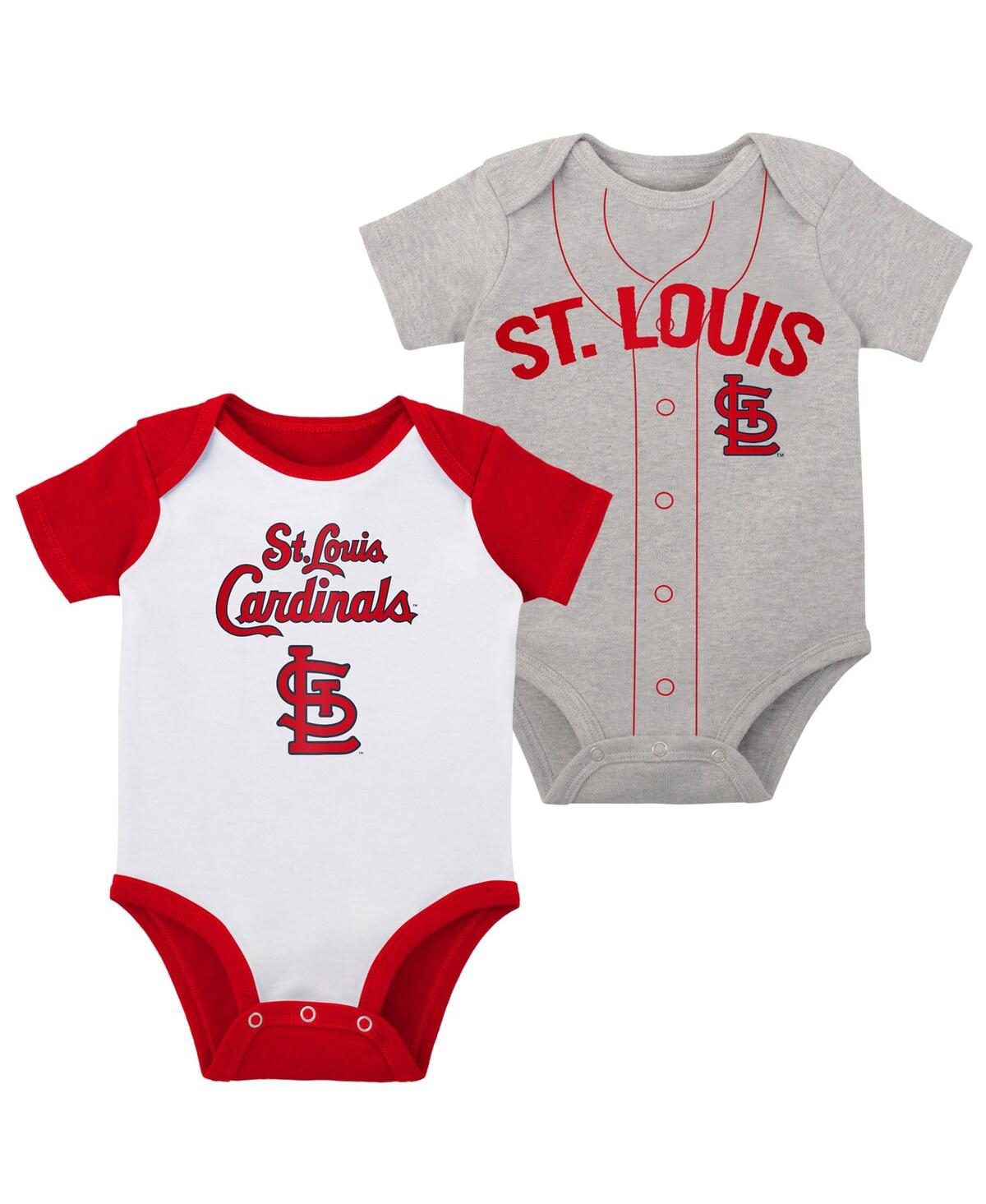 Infant Boys and Girlsand Heather Gray St. Louis Cardinals Two-Pack Little Slugger Bodysuit Set - White, Heather Gray