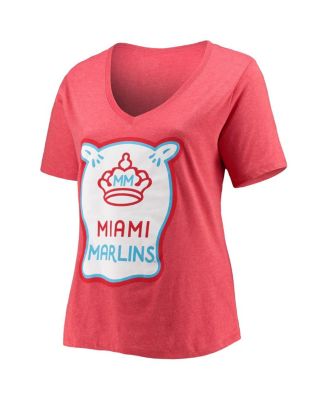 Women's Heathered Red Miami Marlins City Connect Plus Size V-Neck T-shirt