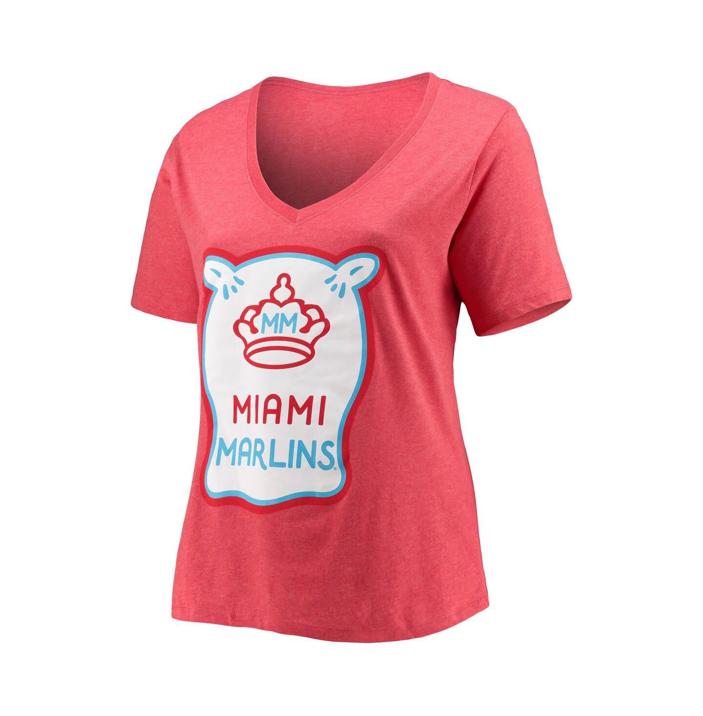 Женская футболка New Era Heathered Red Miami Marlins City Connect Plus Size V-Neck — фото 3