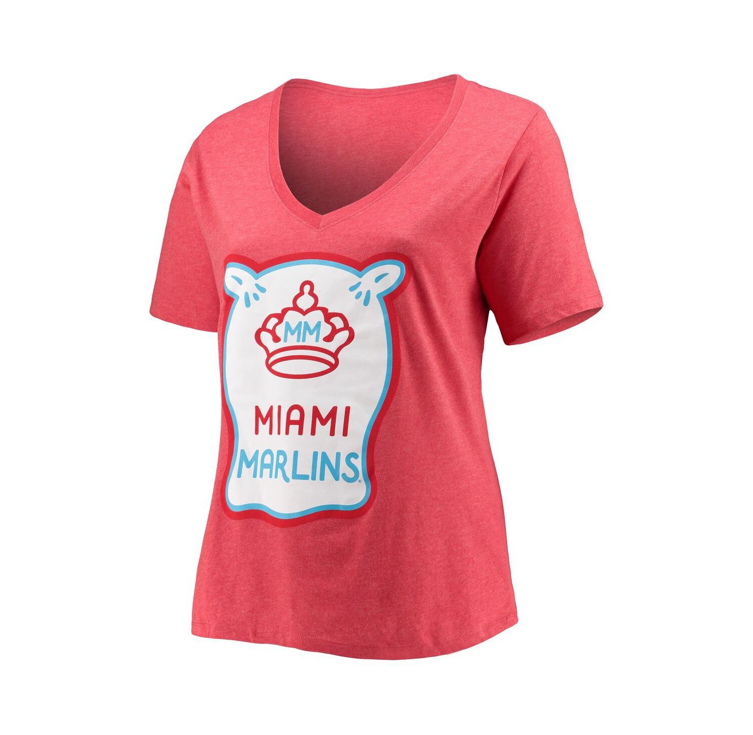 Women's Heathered Red Miami Marlins City Connect Plus Size V-Neck T-shirt