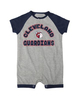 Newborn and Infant Boys and Girls Heather Gray Cleveland Guardians Extra Base Hit Raglan Full-Snap Romper