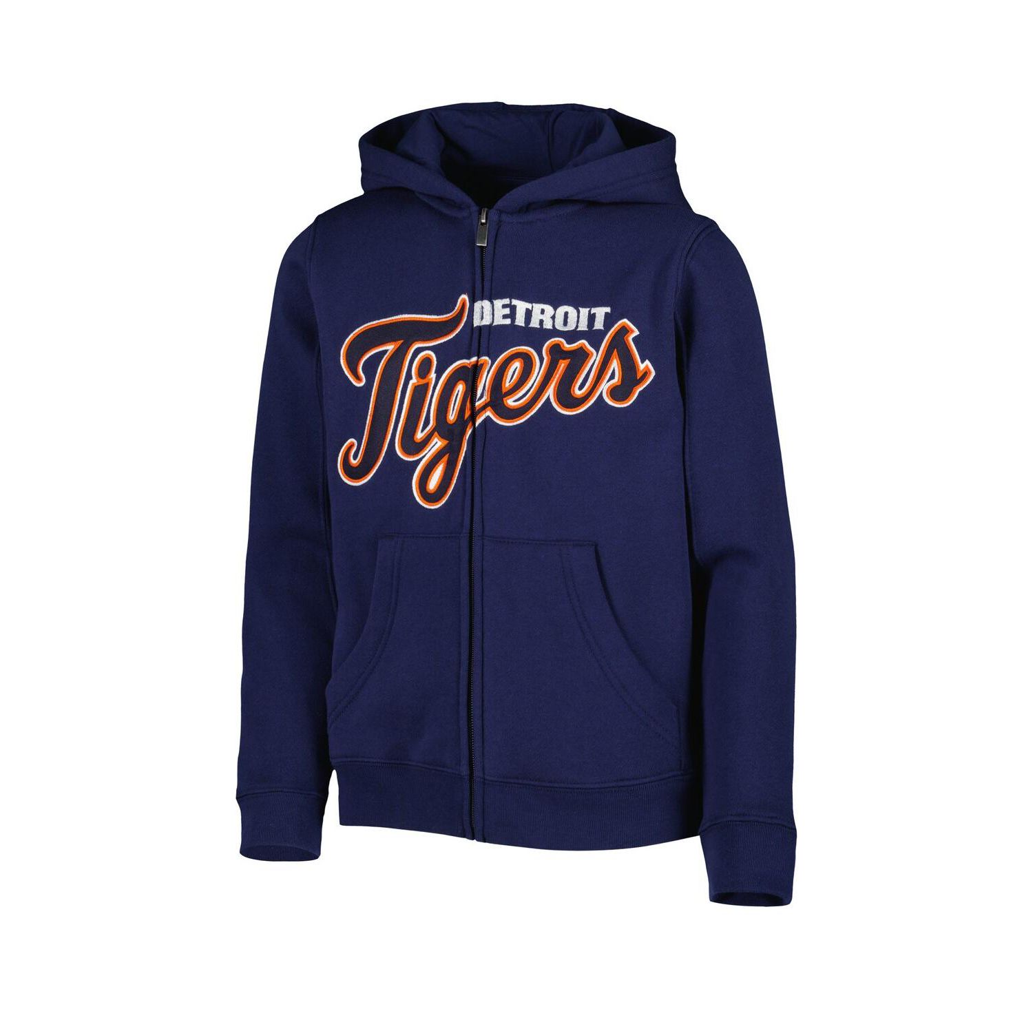 Big Boys and Girls Navy Detroit Tigers Wordmark Full-Zip Fleece Hoodie