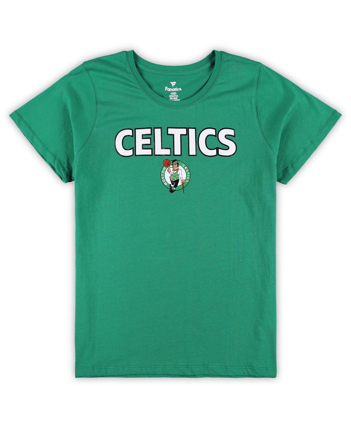 Fanatics Women's  Kelly Green, Heather Gray Boston Celtics Plus Size T-shirt And Shorts Combo Set In Kelly Green,heather Gray