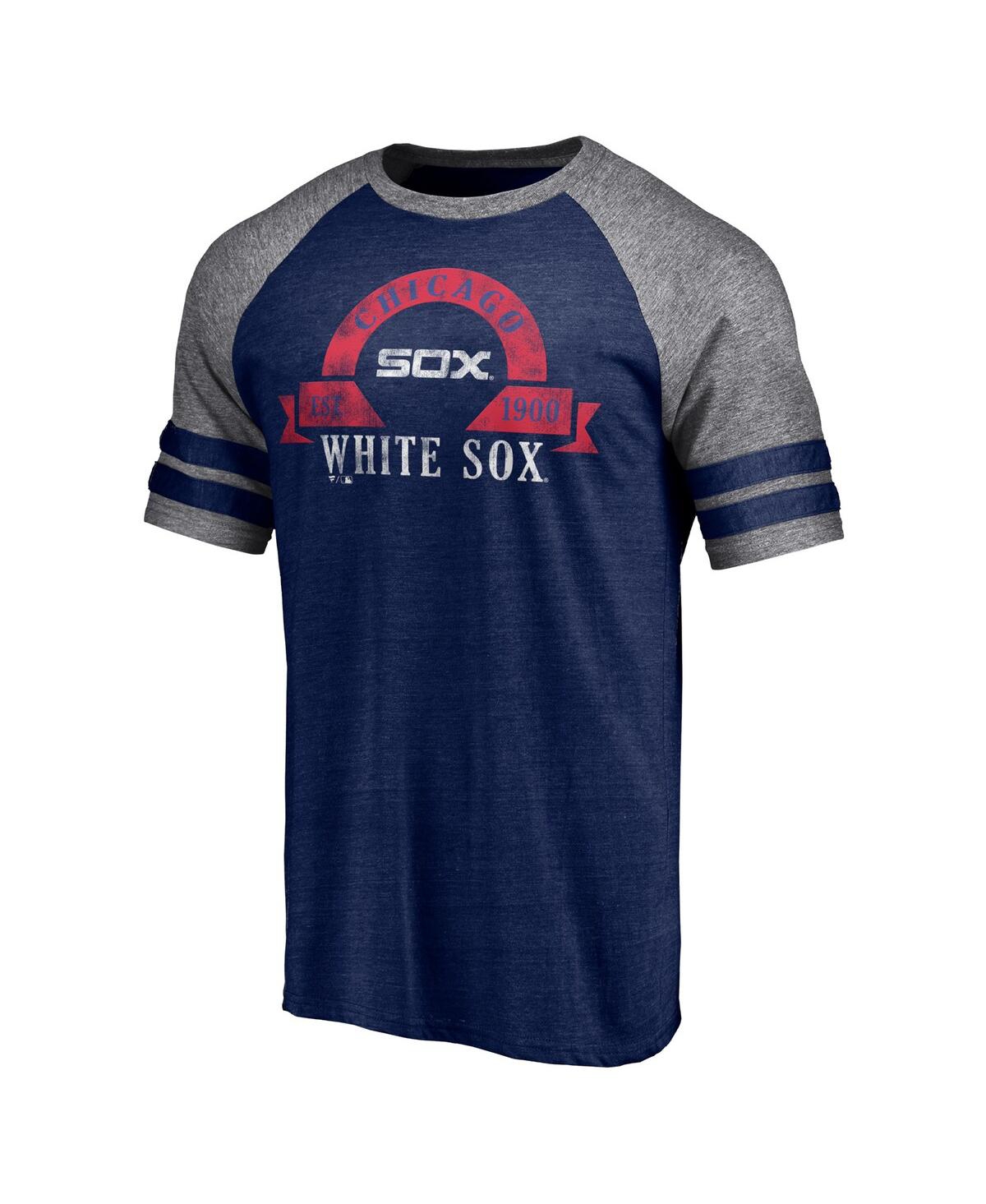 Fanatics Branded Heather Navy Chicago White Sox Utility Two-stripe Raglan Tri-blend T-shirt In Heather Navy