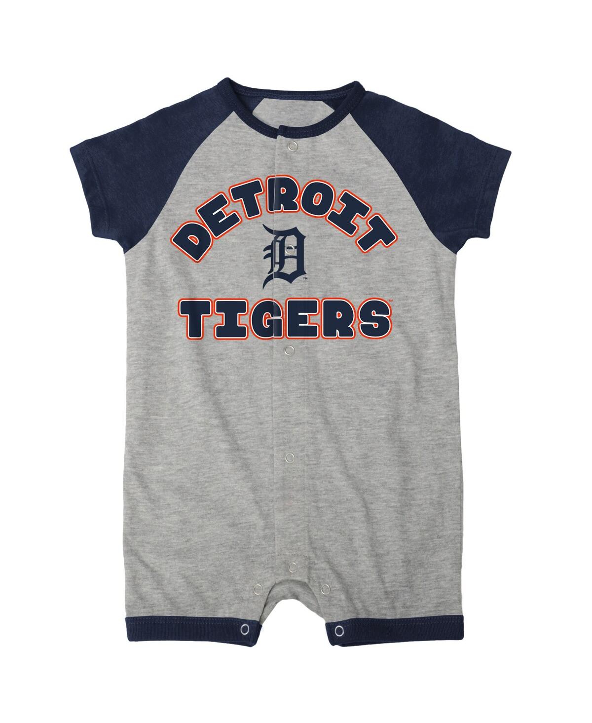 Shop Outerstuff Infant Boys And Girls Heather Gray Detroit Tigers Extra Base Hit Raglan Full-snap Romper