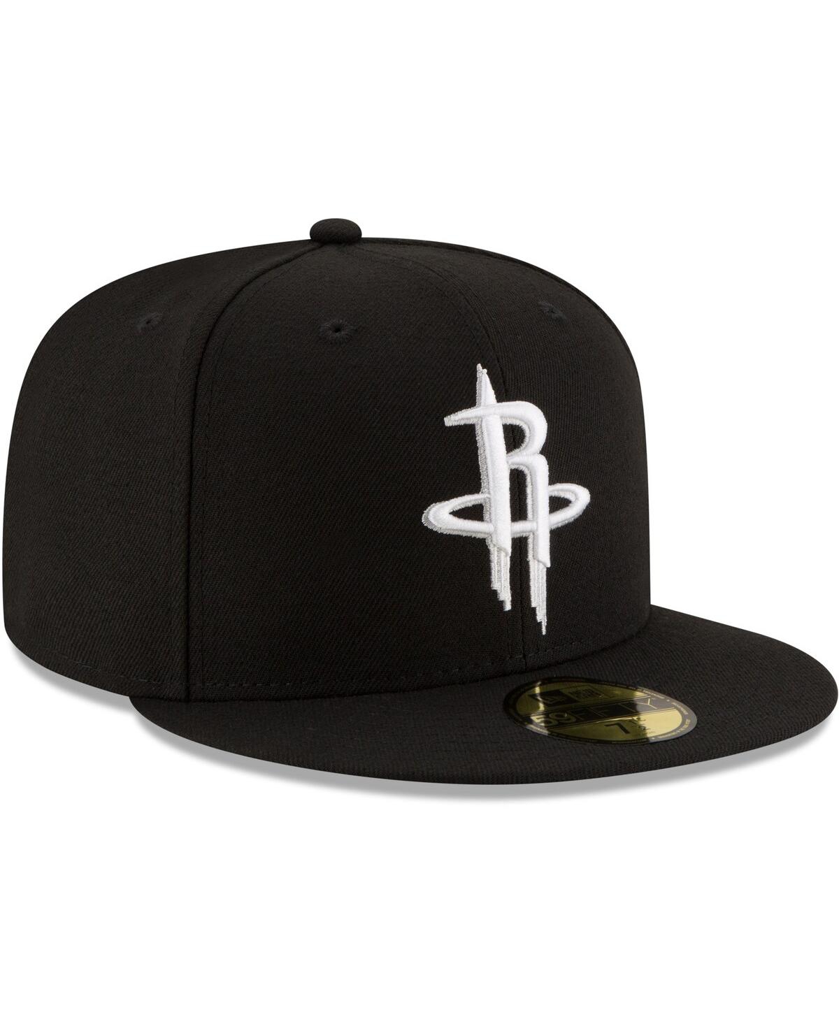 Shop New Era Men's  Black Houston Rockets Black And White Logo 59fifty Fitted Hat