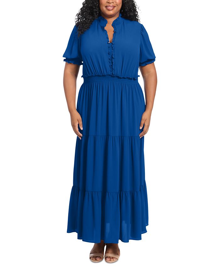 London Times Plus Size Smocked Tiered Maxi Dress - Macy's