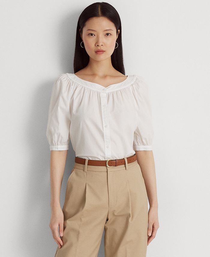 Lauren Ralph Lauren Women's Cotton Broadcloth Puff-Sleeve Shirt - Macy's
