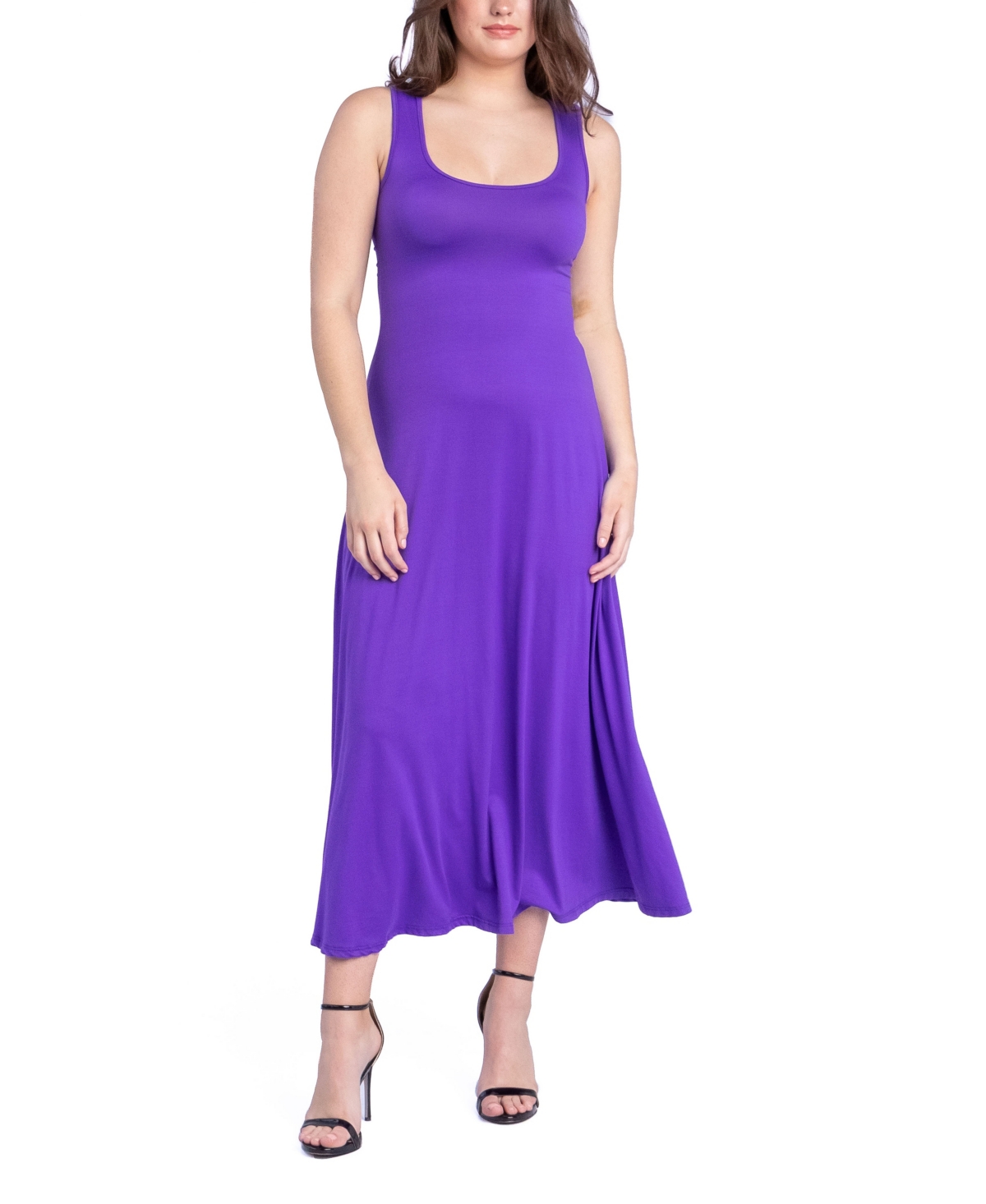 24seven Comfort Apparel Women's Relaxed Sleeveless Tunic A-line Long Dress In Purple