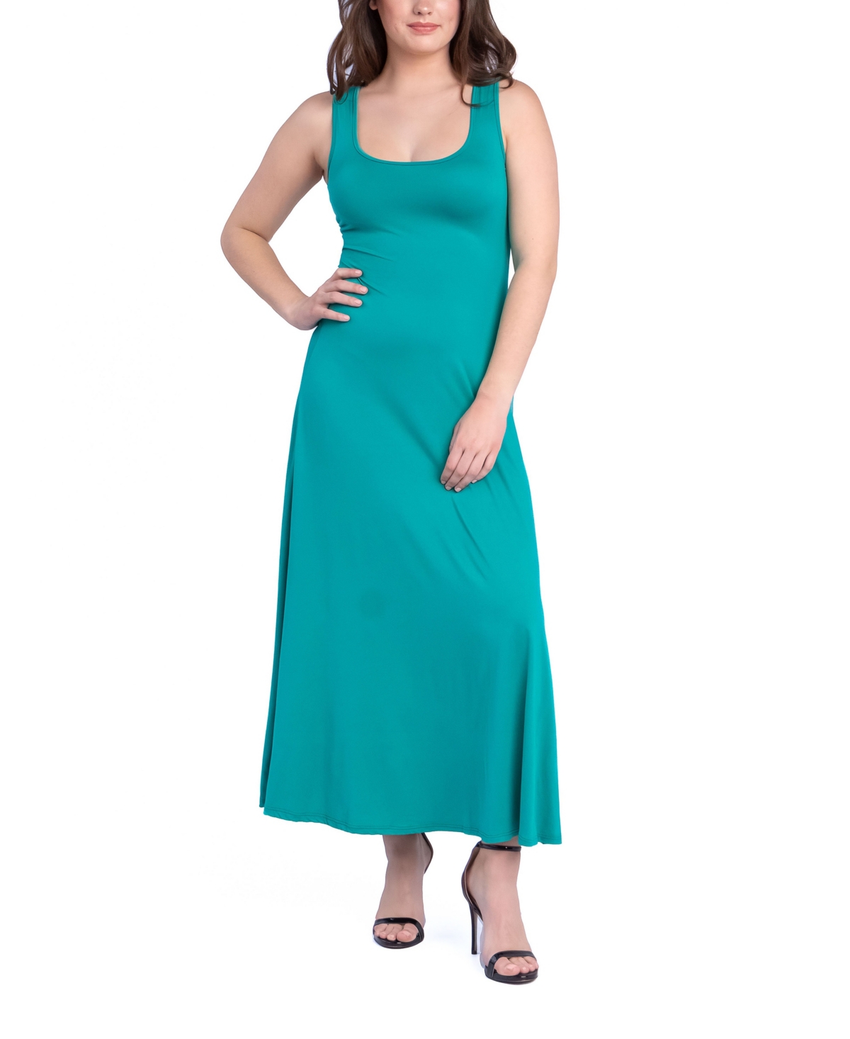 24seven Comfort Apparel Women's Relaxed Sleeveless Tunic A-line Long Dress In Green
