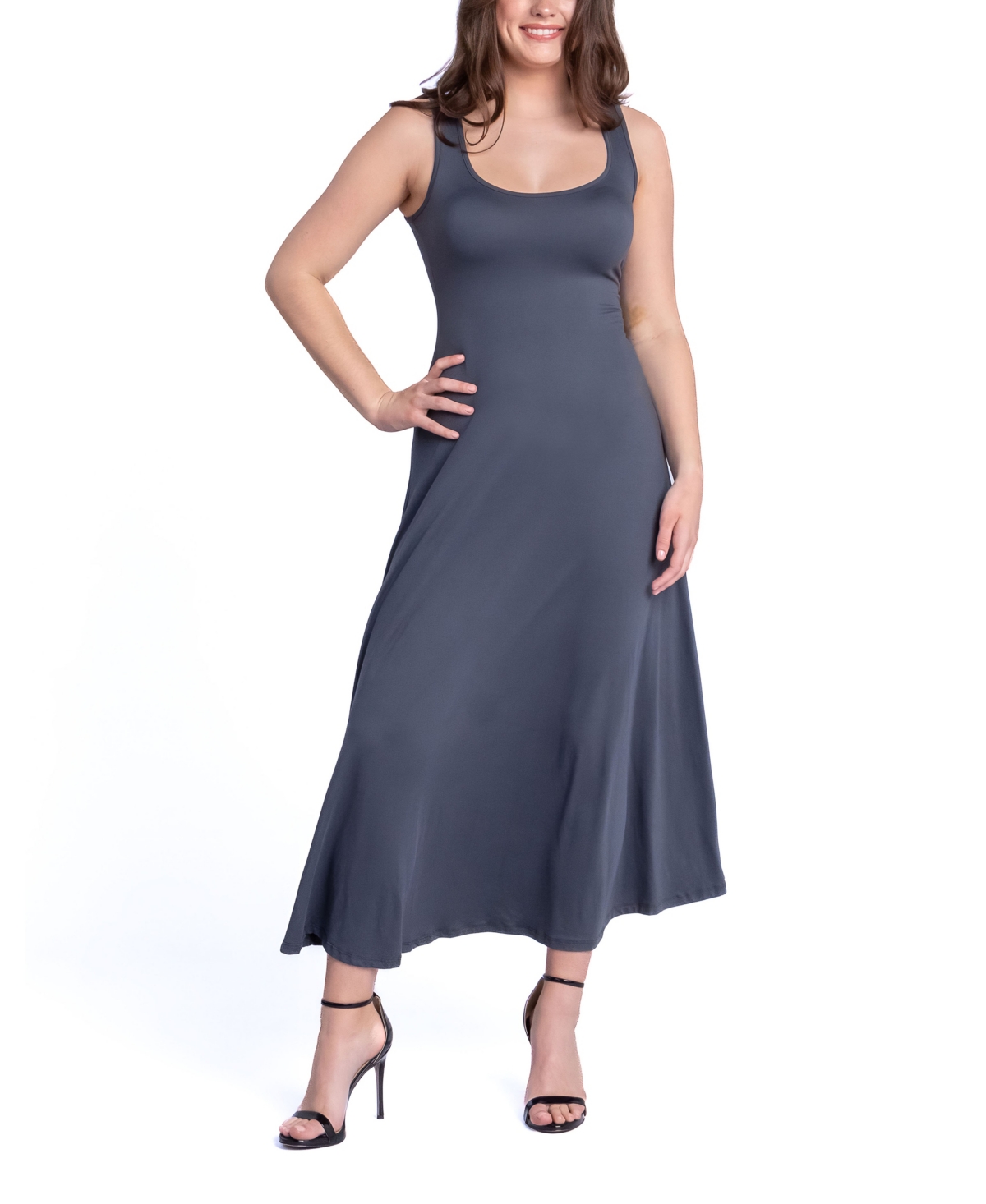 24seven Comfort Apparel Women's Relaxed Sleeveless Tunic A-line Long Dress In Gray