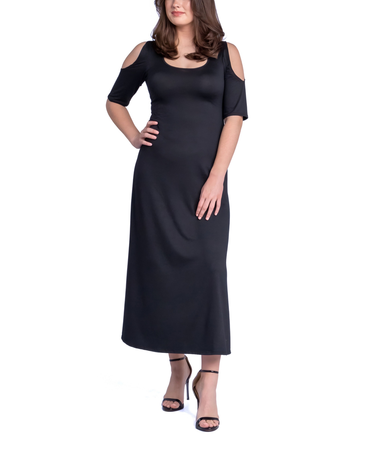 24seven Comfort Apparel Women's Cut Out Shoulder A-line Floor Length Dress In Black