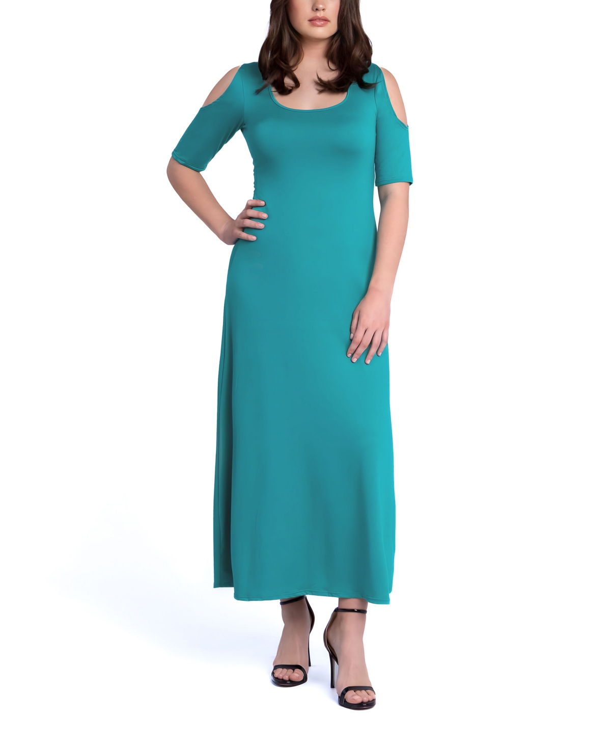 24seven Comfort Apparel Women's Cut Out Shoulder A-line Floor Length Dress In Green