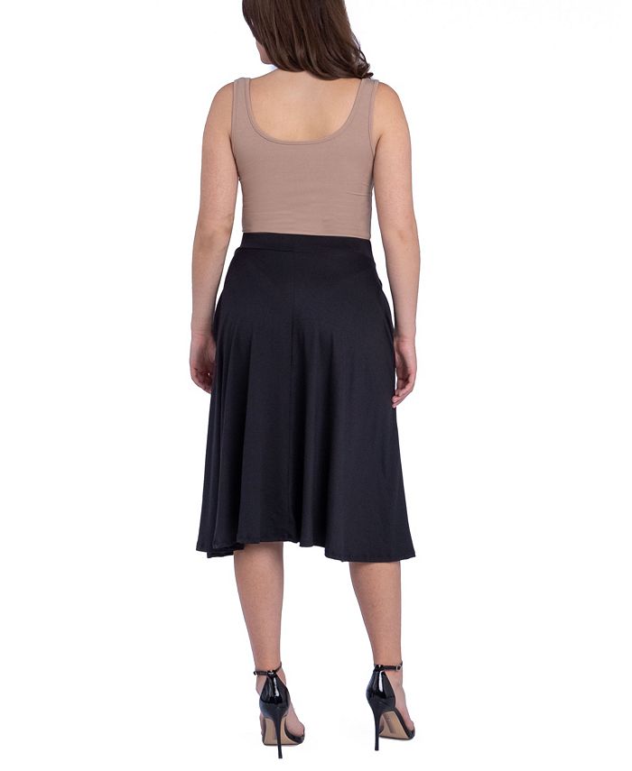 24seven Comfort Apparel Women's Elastic Waistband Pocket Midi Skirt ...