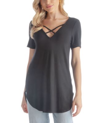 Women's V-neck T-shirt with Crossed Collarline