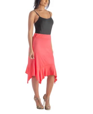 Solid Color Knee Length Elastic Waist Handkerchief Skirt