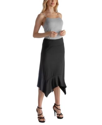 Solid Color Knee Length Elastic Waist Handkerchief Skirt