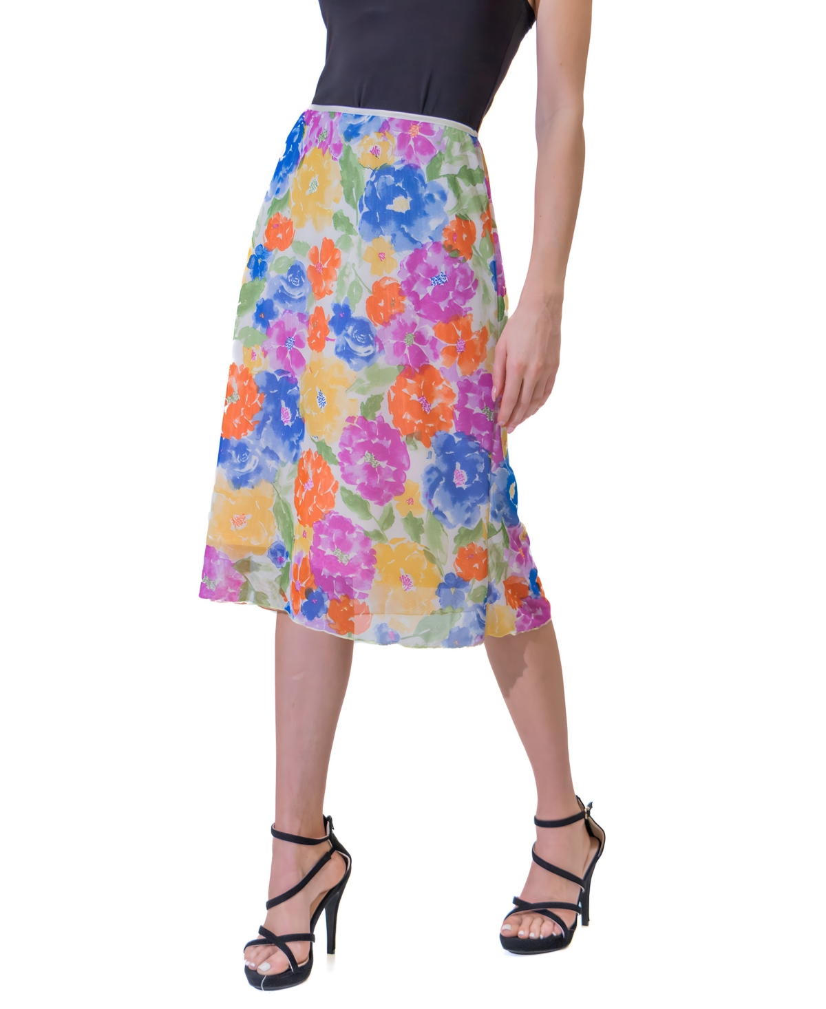 24seven Comfort Apparel Women's Colorful Sheer Overlay Elastic Waist Skirt