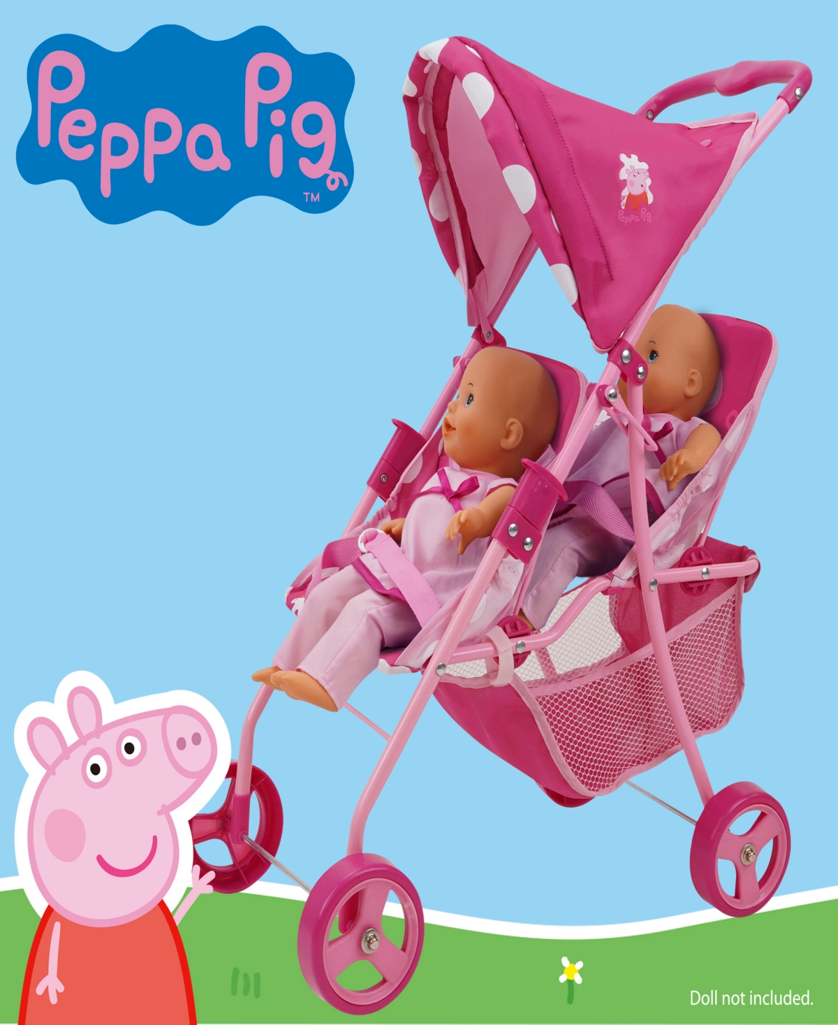 Shop Peppa Pig Pink And White Dots Doll Twin Stroller In Multi