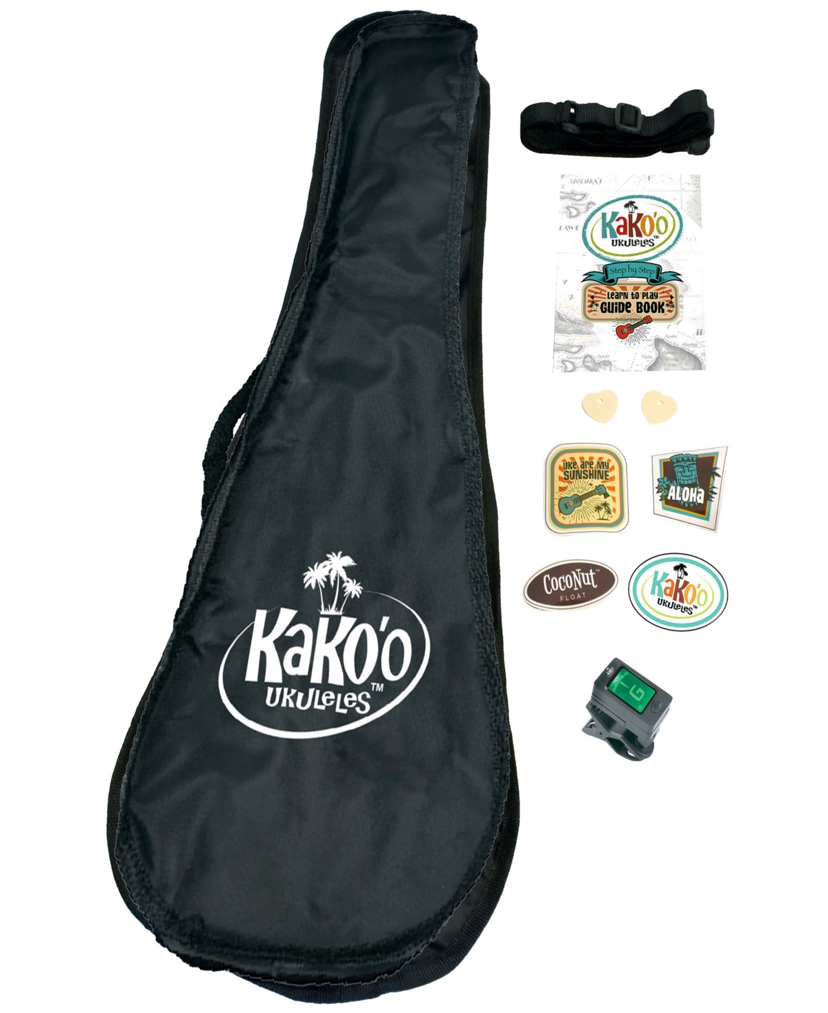 Kako'o Music Sunburst Wooden Ukulele Set In Multi