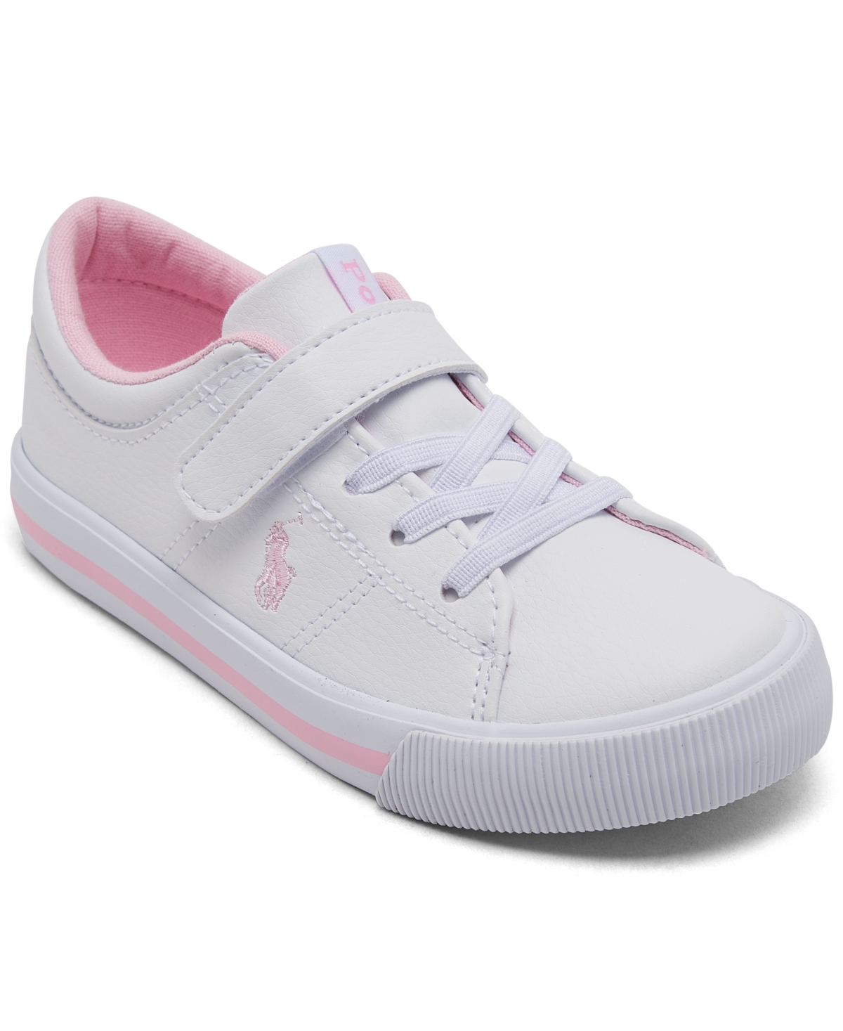Polo Ralph Lauren Babies' Toddler Girls Elmwood Stay-put Closure Casual Sneakers From Finish Line In White,light Pink