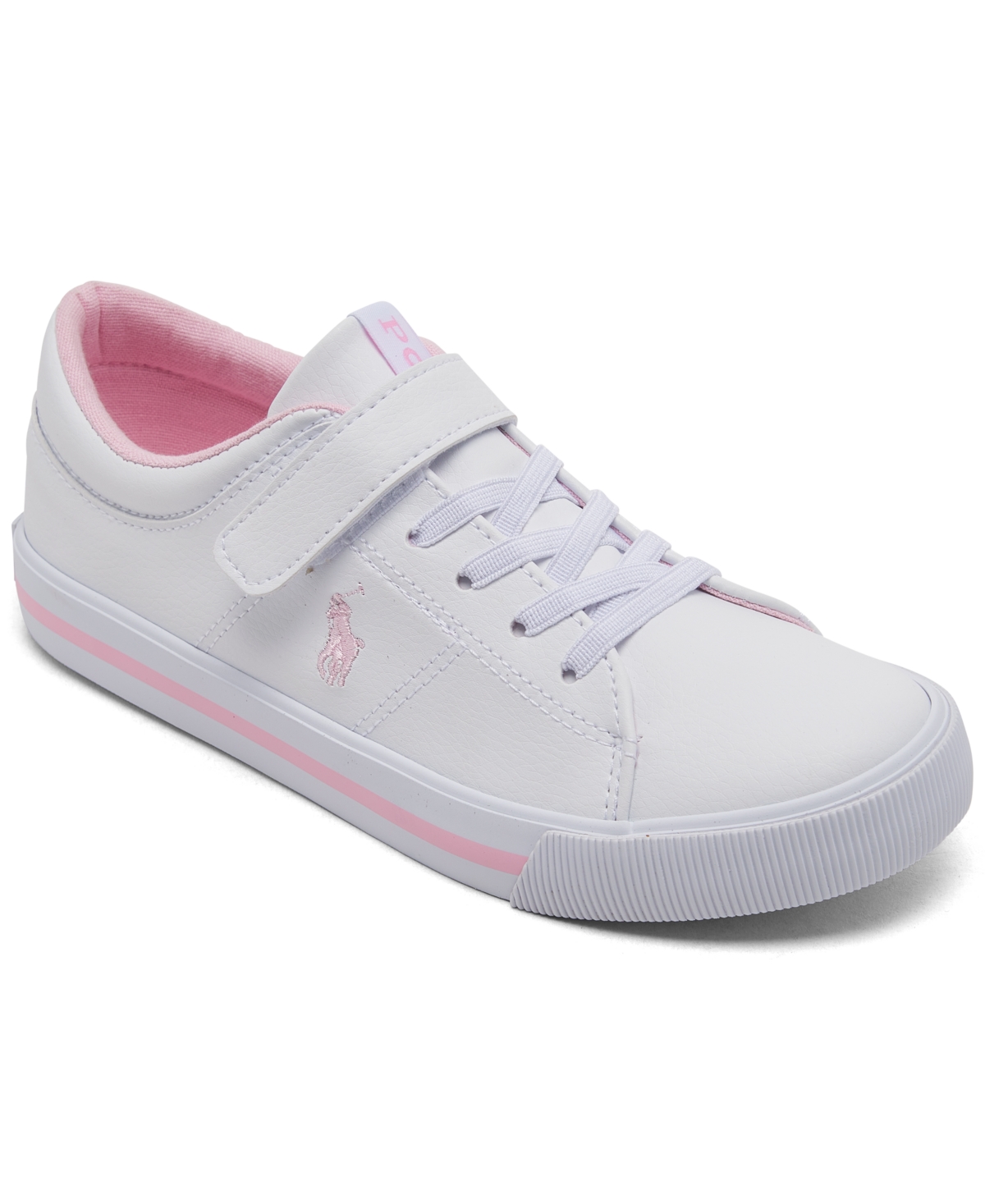 Polo Ralph Lauren Kids' Little Girls Elmwood Stay-put Closure Casual Sneakers From Finish Line In White,light Pink