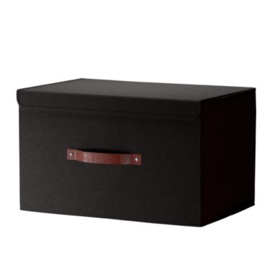 3 Pack Foldable Linen Storage Bin with Faux Leather Handles and Lid