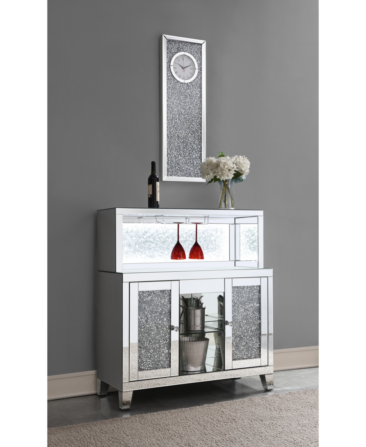 Coaster Home Furnishings Minette Crystal Inlay Medium Density Fiberboard Rectangle Clock- Mirror