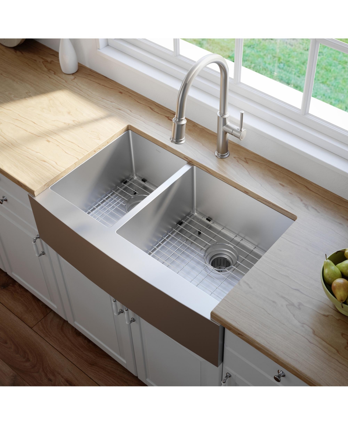 Kraus Standart Pro 33 in. 16 Gauge 40/60 Double BowlFarmhouse Kitchen Sink - Stainless steel