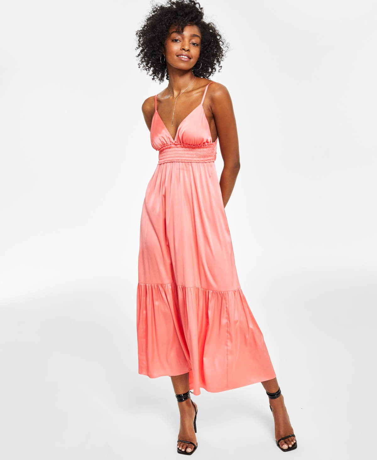 Steve Madden Lisa Stretch Satin Charmeuse Midi Dress In Spring Rose