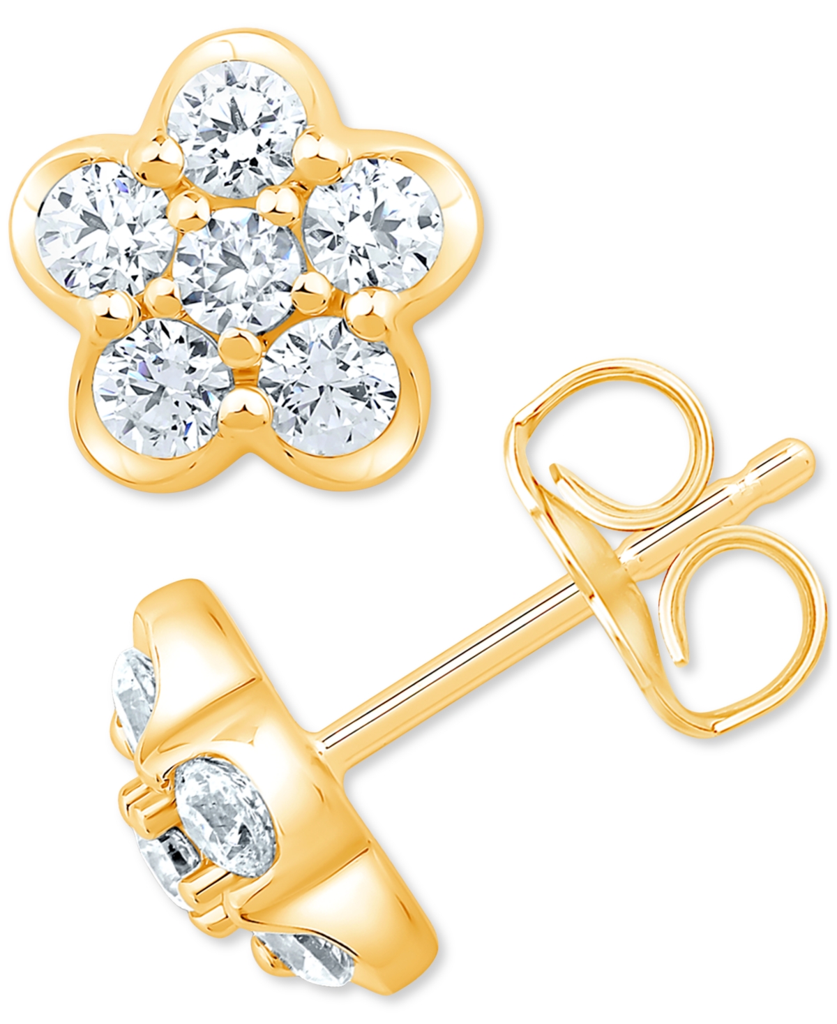 Macy's Diamond Flower Cluster Stud Earrings (1/2 Ct. T.w.) In 14k Gold In Yellow Gold