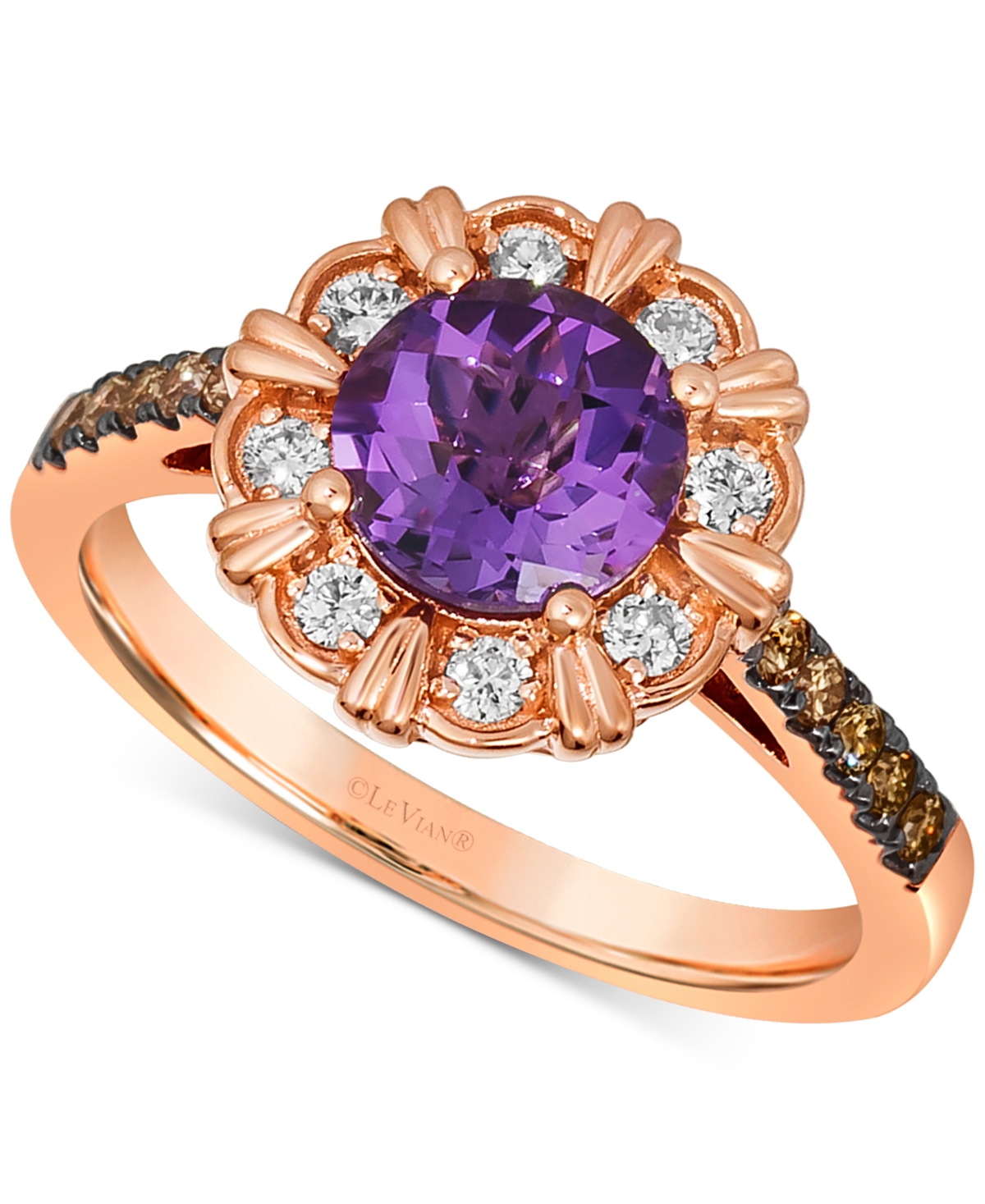 Le Vian Grape Amethyst (1-1/6 Ct. T.w.) & Diamond (1/3 Ct. T.w.) Flower Ring In 14k Rose Gold