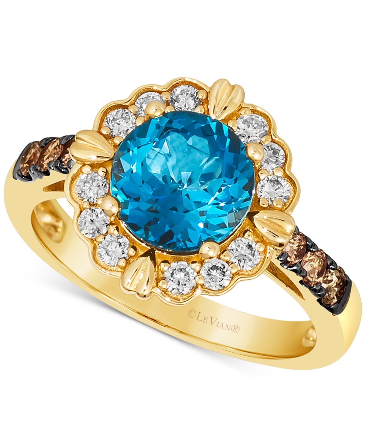 Le Vian Deep Sea Blue Topaz (2 Ct. T.w.) & Diamond (1/5 Ct. T.w.) Flower Ring In 14k Gold
