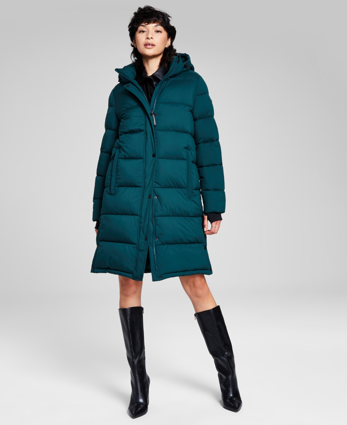 Women's Petite Hooded Puffer Coat, Created for Macy's - Emerald