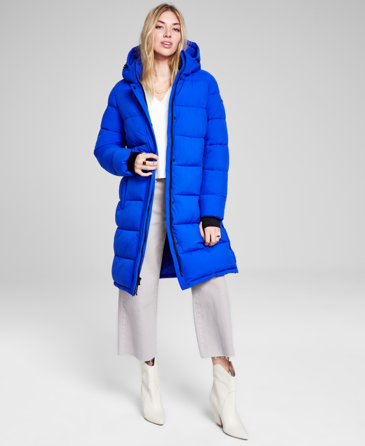 Shop Bcbgeneration Women's Hooded Puffer Coat, Created For Macy's In Cobalt