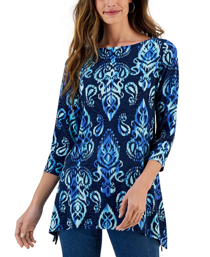 JM Collection 3/4-Sleeve Printed Tunic Top, Created for Macy's - Macy's
