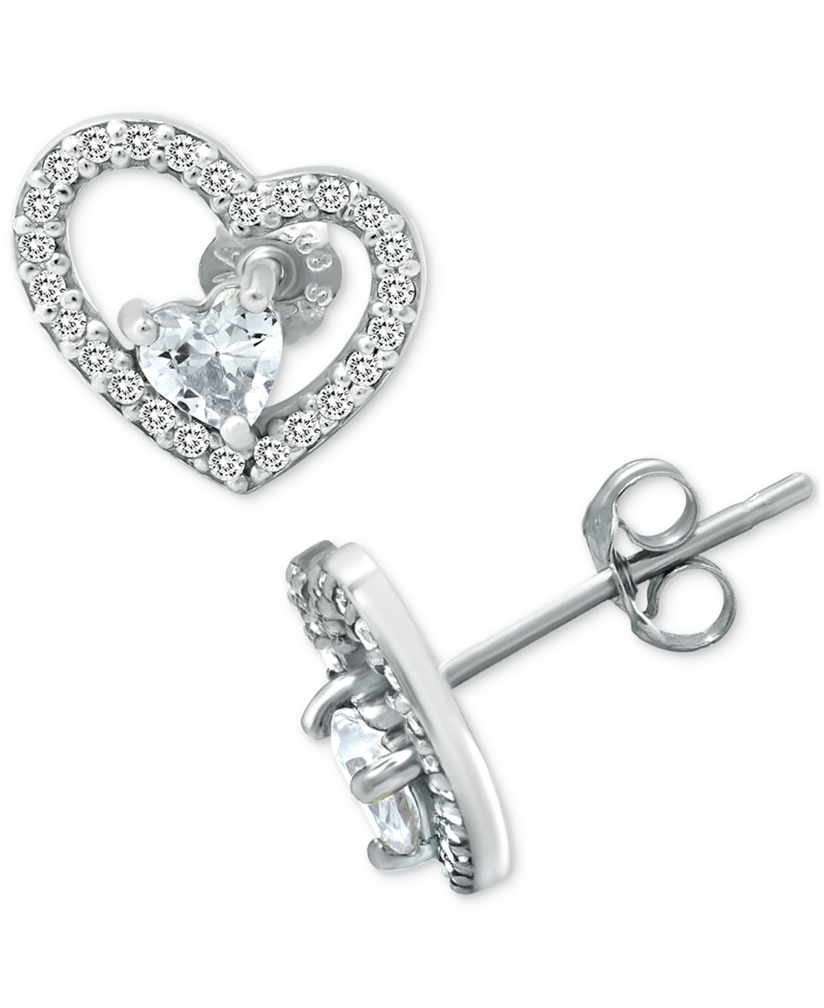 Giani Bernini Cubic Zirconia Heart Stud Earrings, Created For Macy's In Silver