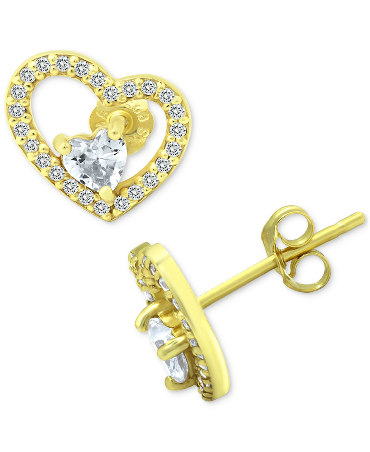 Giani Bernini Cubic Zirconia Heart Stud Earrings, Created For Macy's In Gold