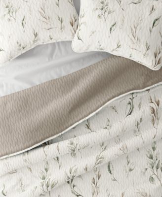 Watercolor Leaves and Stripe Reversible 3-Pc. Lightweight Quilt Set, Full/Queen