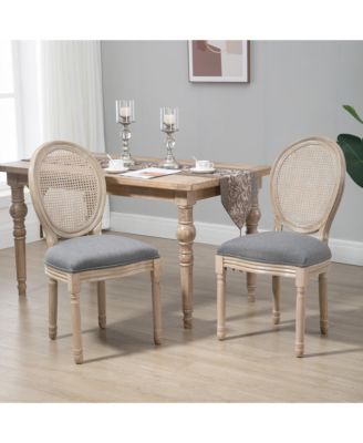 2pc French-Style Rat Backrest Upholste Dining Accent Chairs,