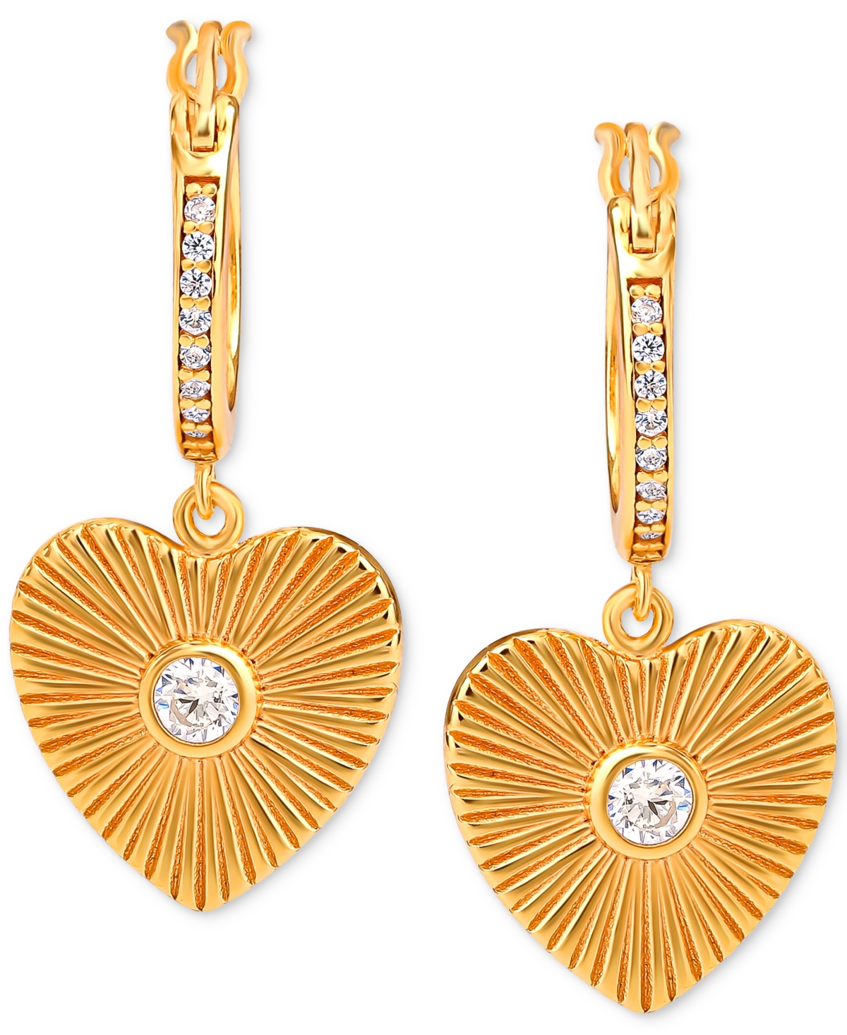 Giani Bernini Cubic Zirconia Heart Dangle Hoop Earrings in 18kPlated Sterling Silver, Created for Macy's - Gold