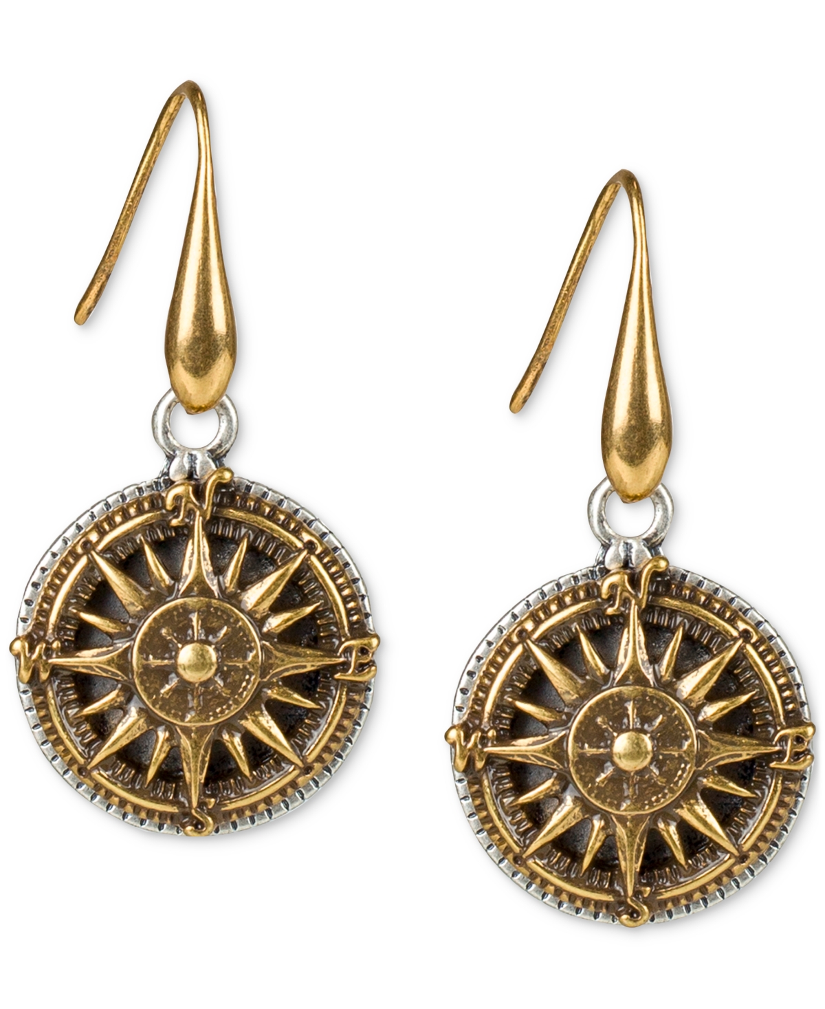 Gold-Tone Compass Drop Earrings - Silver