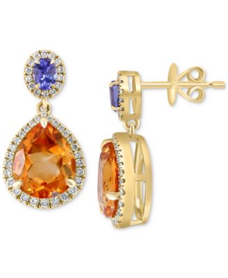 EFFY Collection - Multi-Gemstone (4-1/3 ct. t.w.) & Diamond (3/8 ct. t.w.) Halo Drop Earrings in 14k Gold