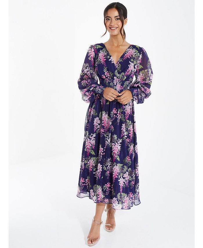QUIZ Women's Chiffon Floral Wrap Midi Dress - Macy's
