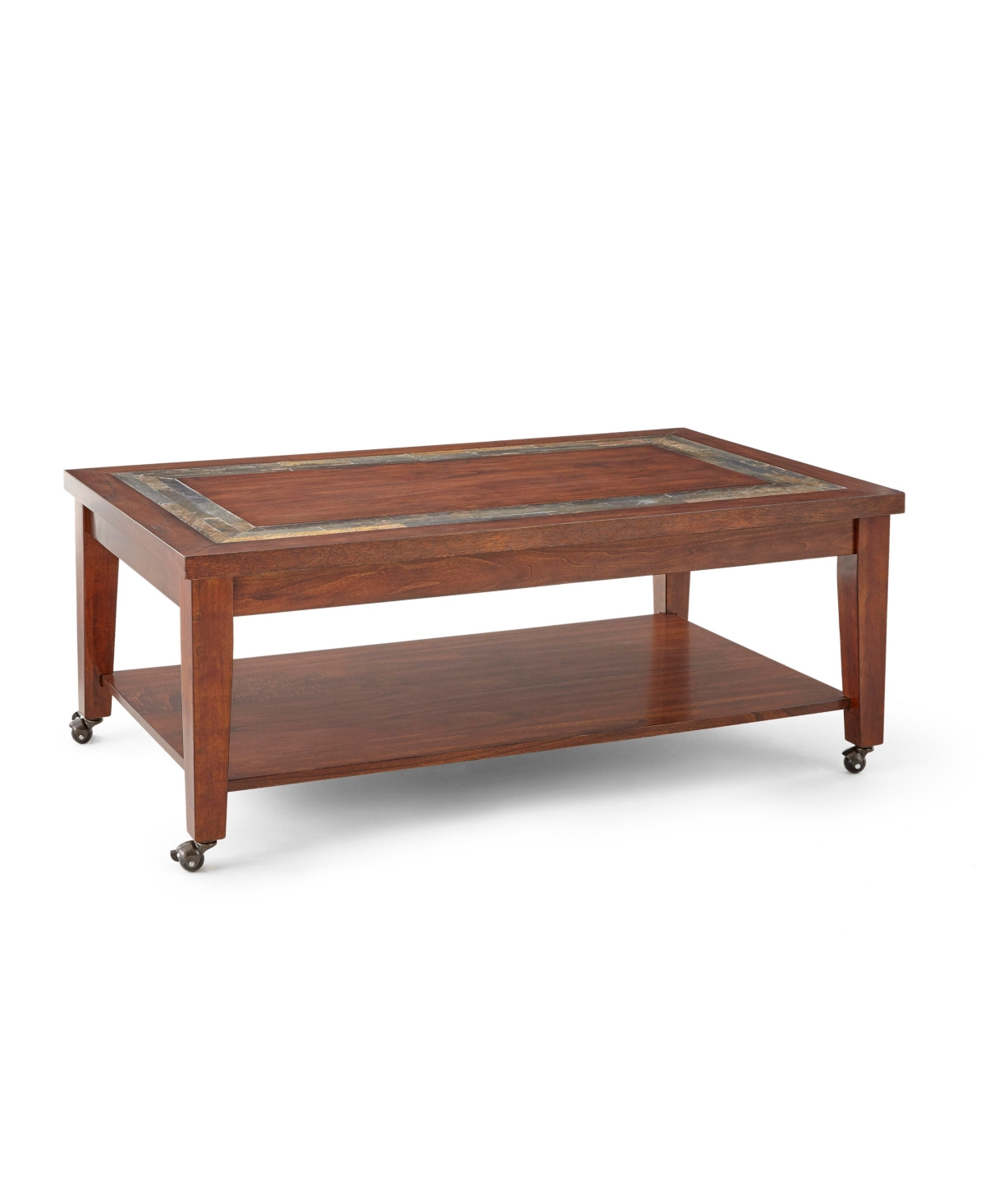 Steve Silver Davenport 50" Wood Cocktail Table With Locking Casters In Medium Brown Cherry Finish With Burnishi